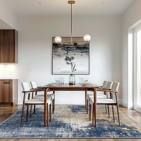 GENIMO Washable Area Rug Modern Blue Urban Mist