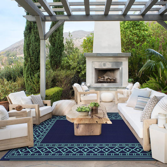 GENIMO Bohemian Style Waterproof Outdoor Rug Blue