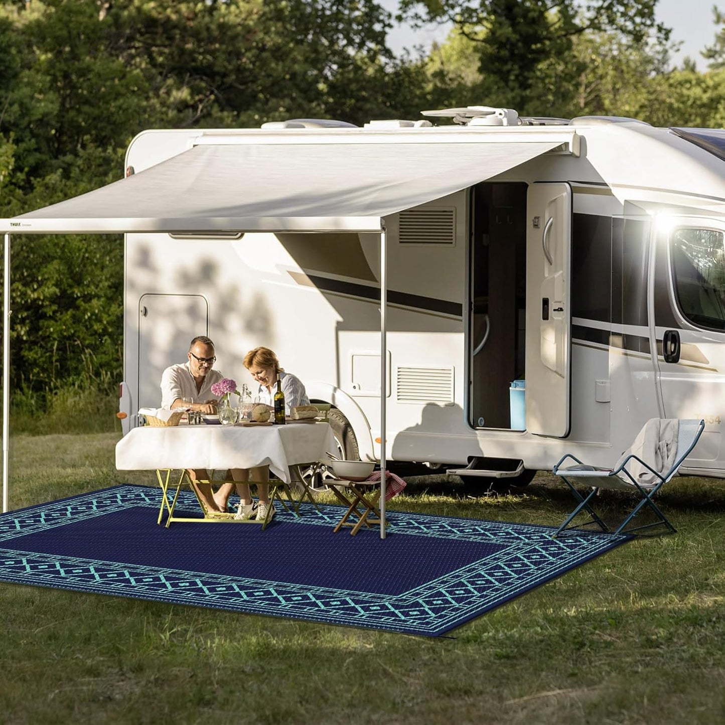 GENIMO Bohemian Style Waterproof Outdoor Rug Blue