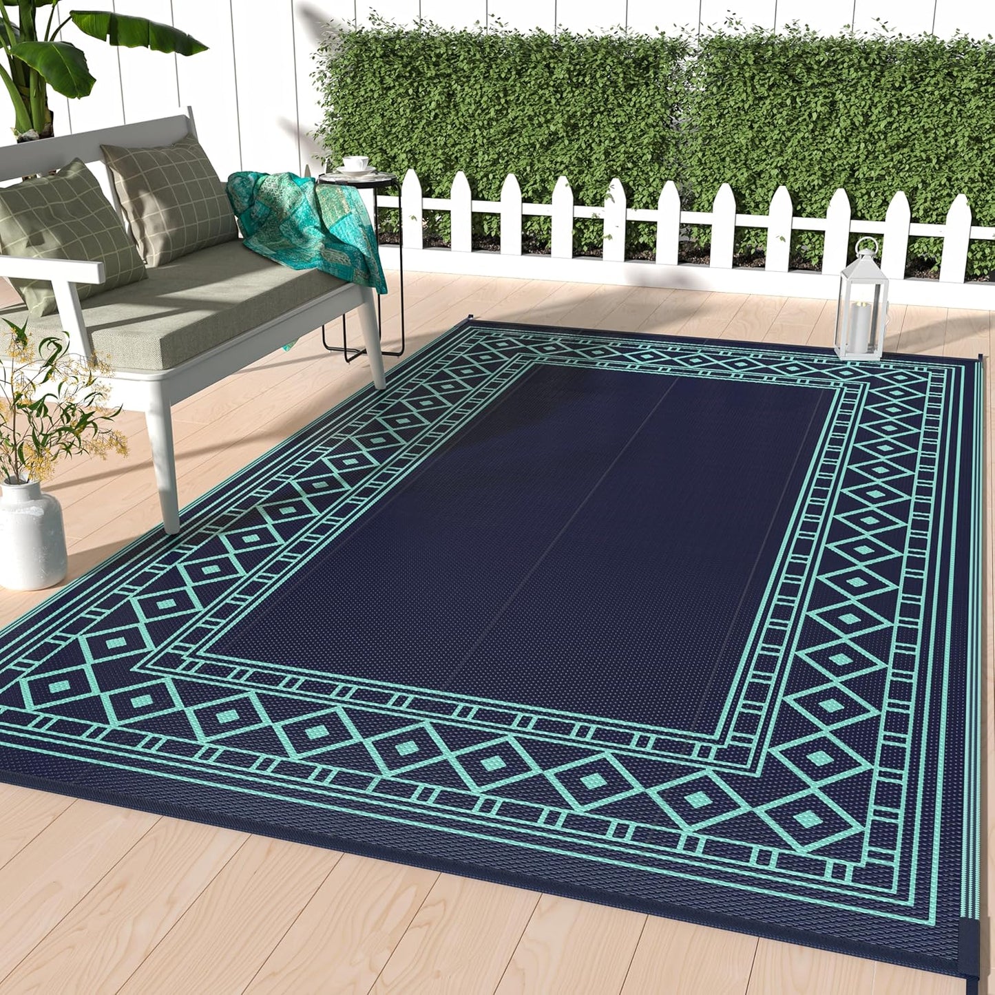 GENIMO Bohemian Style Waterproof Outdoor Rug Blue