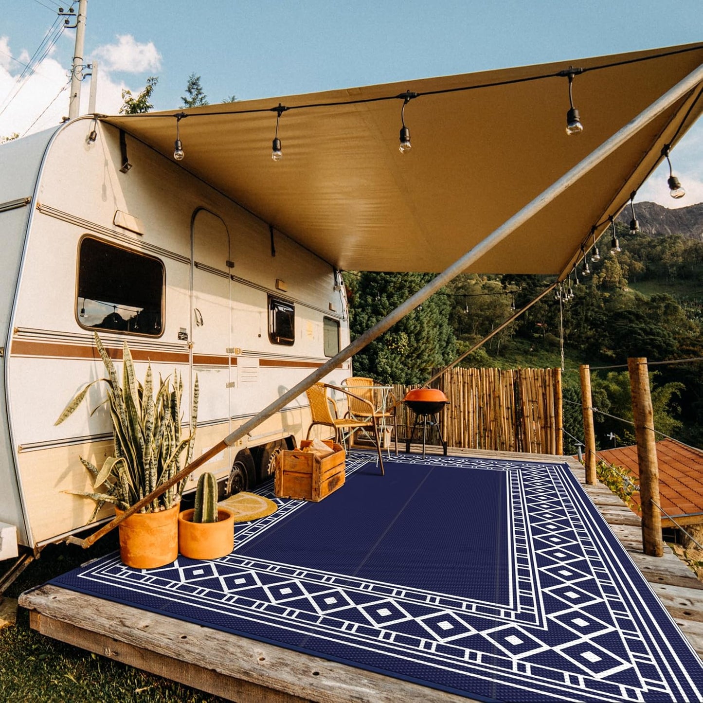 GENIMO Bohemian Style Waterproof Outdoor Rug Blue
