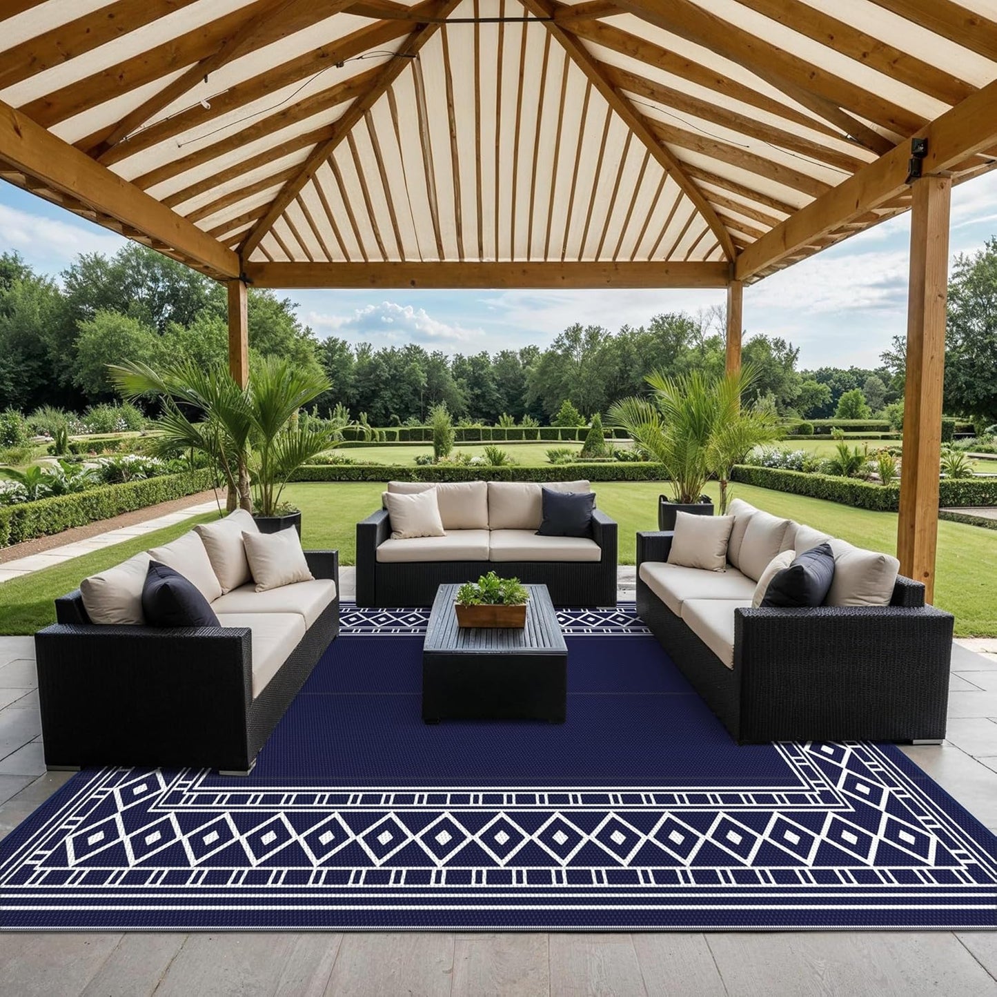 GENIMO Bohemian Style Waterproof Outdoor Rug Blue
