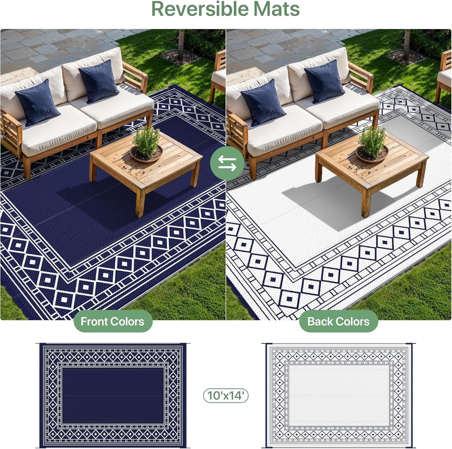 GENIMO Bohemian Style Waterproof Outdoor Rug Blue