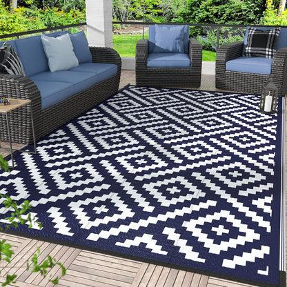 GENIMO Rhombic Printed Double Sided Waterproof Outdoor Rug Blue