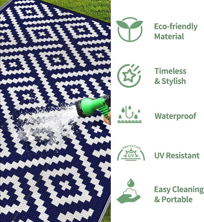 GENIMO Rhombic Printed Double Sided Waterproof Outdoor Rug Blue