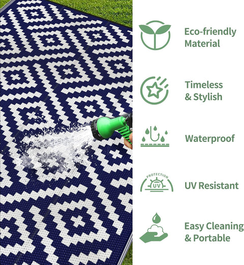 GENIMO Rhombic Printed Double Sided Waterproof Outdoor Rug Blue