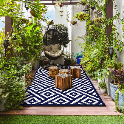 GENIMO Rhombic Printed Double Sided Waterproof Outdoor Rug Blue