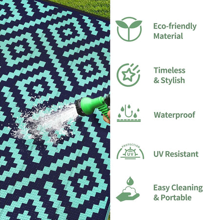 GENIMO Rhombic Printed Double Sided Waterproof Outdoor Rug Blue