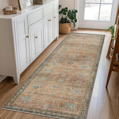 GENIMO Vintage Bohemian Print Non-Slip Runner Rug Red