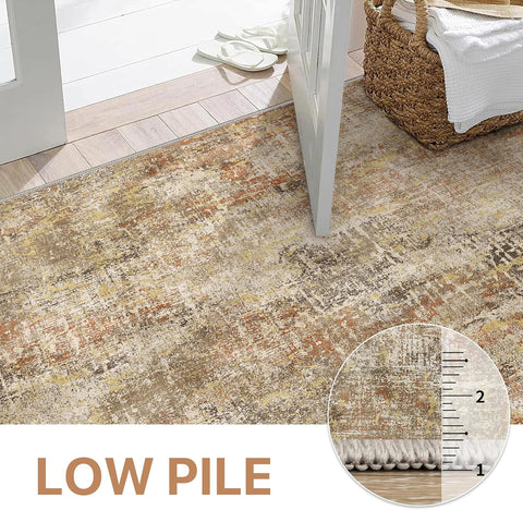 GENIMO Modern Warm Orange Abstract Textured Washable Area Rugs