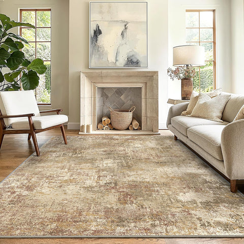 GENIMO Modern Warm Orange Abstract Textured Washable Area Rugs