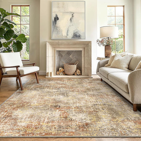 GENIMO Modern Warm Orange Abstract Textured Washable Area Rugs