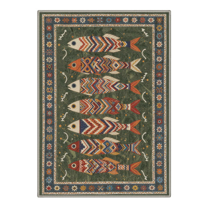 Orfin Washable Bohemian Vintage Fish Olive Rug