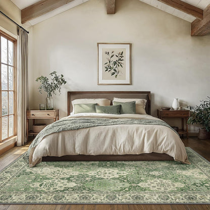 GENIMO Lightweight Vintage Diamond Floral Print Machine Washable Area Rug