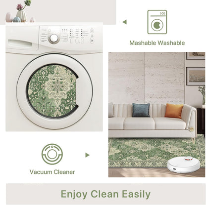 GENIMO Lightweight Vintage Diamond Floral Print Machine Washable Area Rug