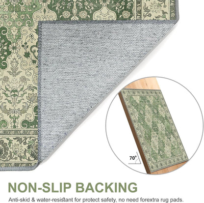 GENIMO Lightweight Vintage Diamond Floral Print Machine Washable Area Rug