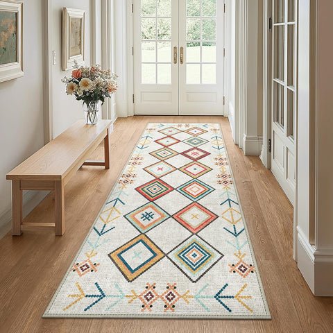 GENIMO Rainbow Geometric Low-Pile Runner Rug