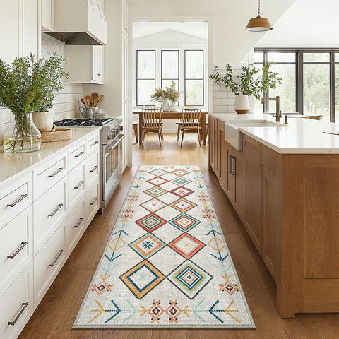GENIMO Rainbow Geometric Low-Pile Runner Rug