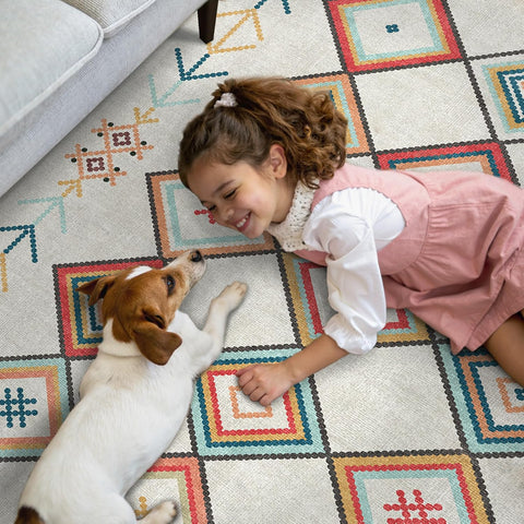 GENIMO Rainbow Geometric Low-Pile Runner Rug