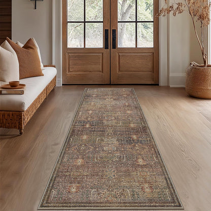 GENIMO Vintage Bohemian Print Non-Slip Runner Rug Brown