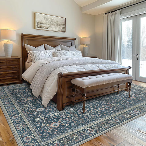 GENIMO Washable Low Pile Blue White Porcelain Area Rug
