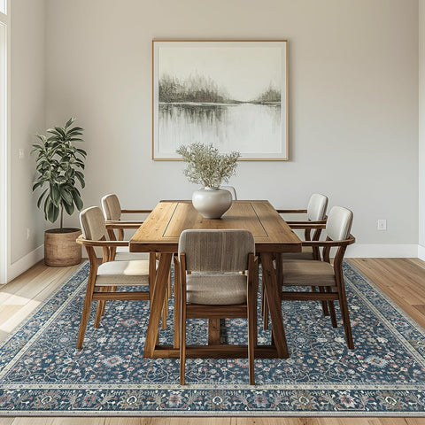 GENIMO Washable Low Pile Blue White Porcelain Area Rug