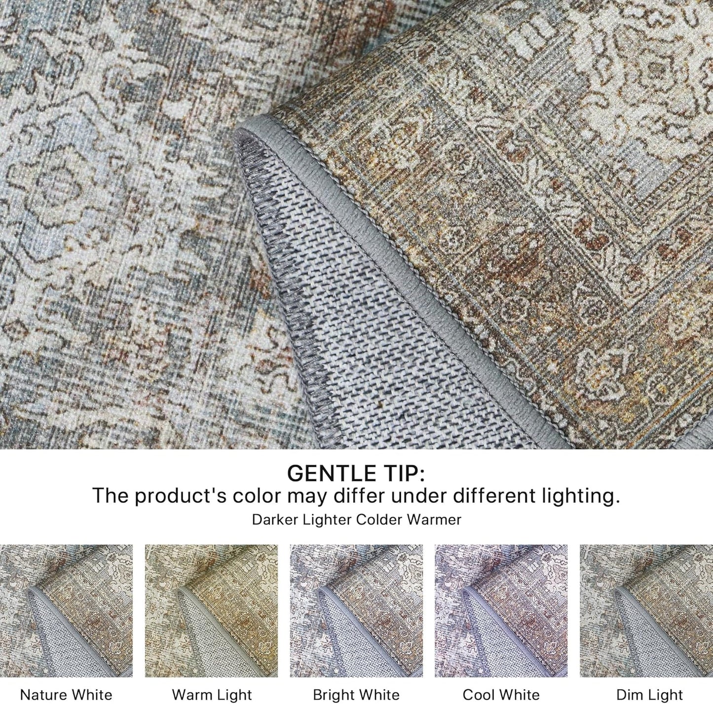 GENIMO Vintage Gorgeous Cool Color Non-Slip Washable Area Rug