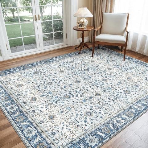 GENIMO Washable Low Pile Blue White Porcelain Area Rug