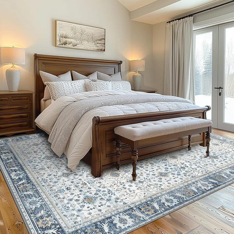 GENIMO Washable Low Pile Blue White Porcelain Area Rug