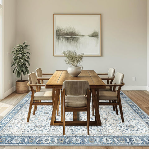 GENIMO Washable Low Pile Blue White Porcelain Area Rug