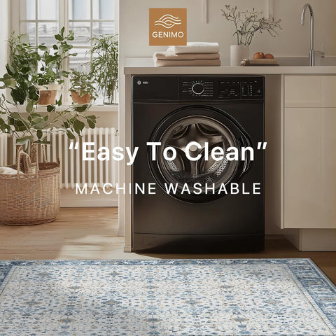 GENIMO Washable Low Pile Blue White Porcelain Area Rug