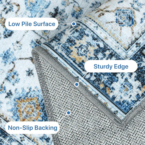 GENIMO Washable Low Pile Blue White Porcelain Area Rug