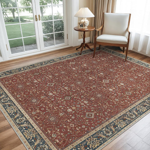 GENIMO Washable Low Pile Blue White Porcelain Area Rug
