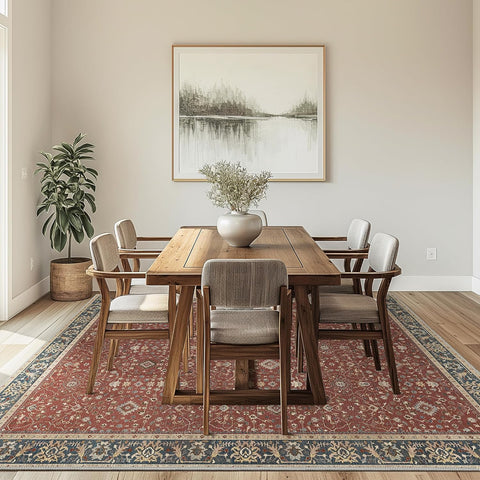 GENIMO Washable Low Pile Blue White Porcelain Area Rug