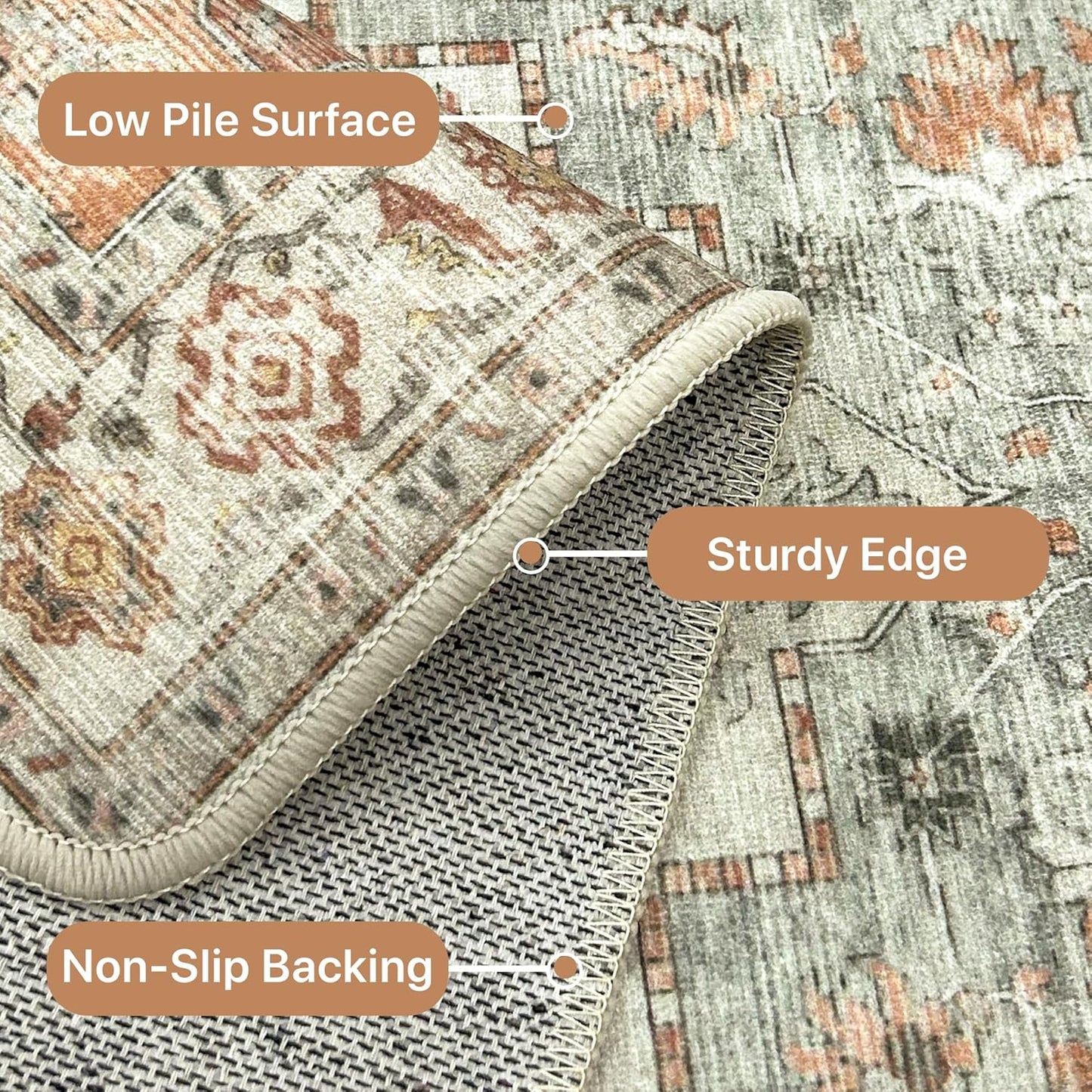 GENIMO Gorgeous Vintage Bohemian Print Machine Washable Runner Rug