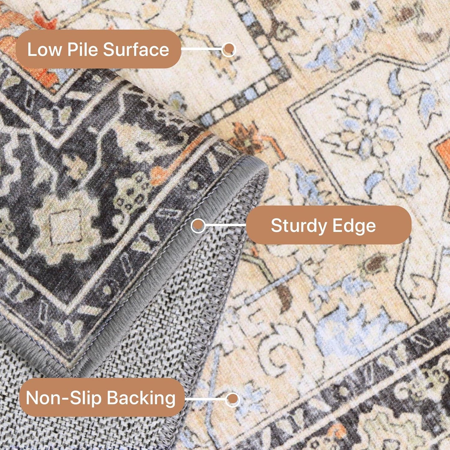GENIMO Gorgeous Vintage Bohemian Print Machine Washable Runner Rug