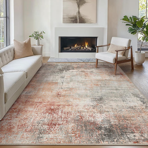 GENIMO Modern Abstract Textured Machine Washable Area Rug Red