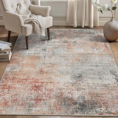 GENIMO Modern Abstract Textured Machine Washable Area Rug Red