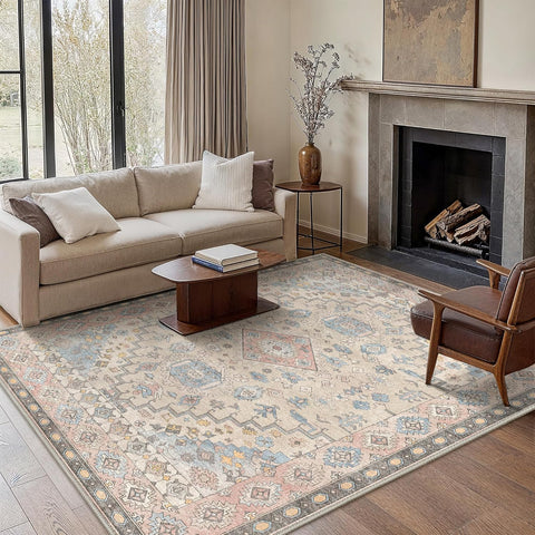 GENIMO Classic Medallion Area Rug Washable Low Pile Durable