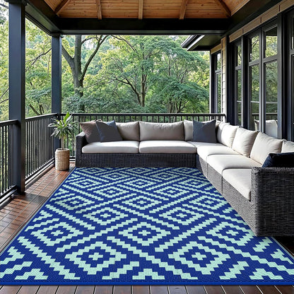 GENIMO Rhombic Printed Double Sided Waterproof Outdoor Rug Blue