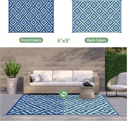 GENIMO Rhombic Printed Double Sided Waterproof Outdoor Rug Blue