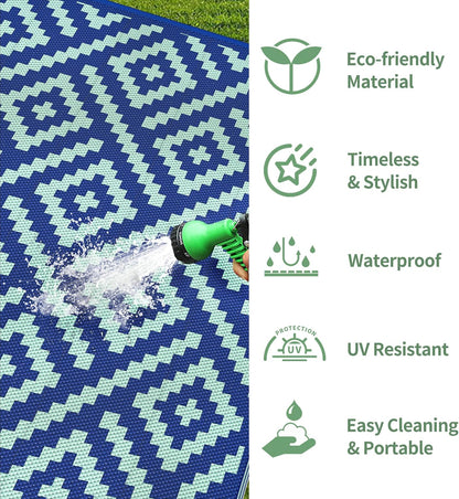 GENIMO Rhombic Printed Double Sided Waterproof Outdoor Rug Blue