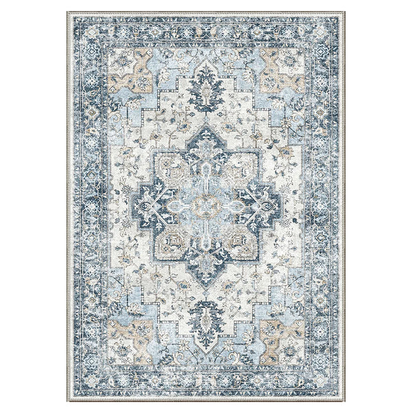 Daria Washable Vintage Persian Tribal Blue Rug