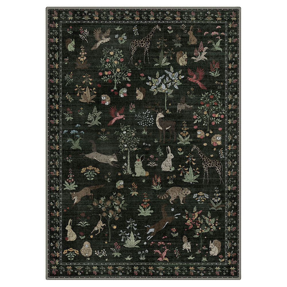 Aven Forest Animal Washable Rug in Dark Green | GENIMO