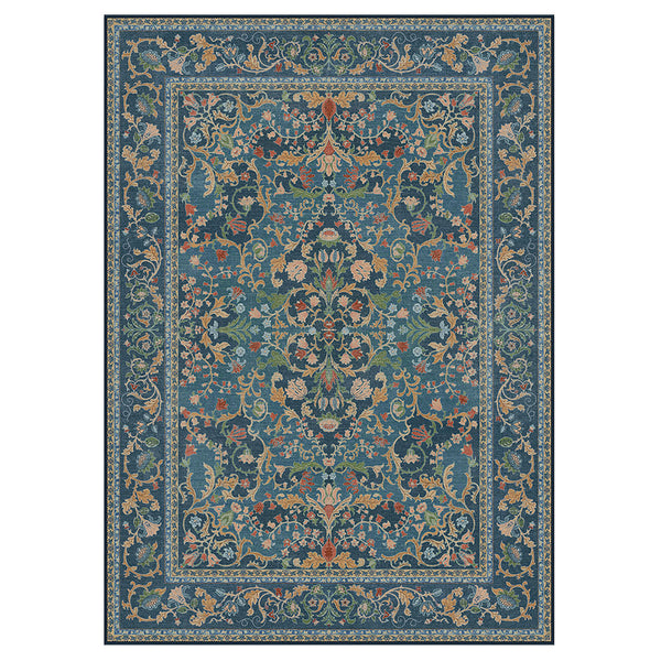 Fenra Washable Morden Floral Print Blue Rug