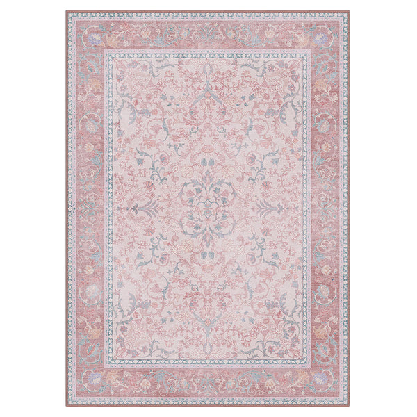 Mirae Washable Vintage Maximalism Floral Pink Rug