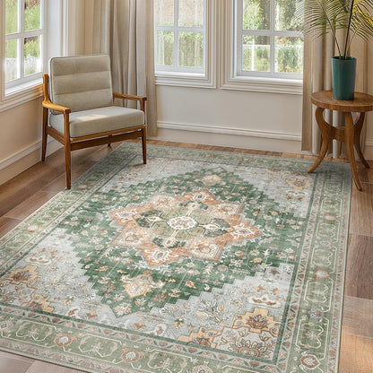 GENIMO Vintage Aged Floral Print Low Pile Area Rug