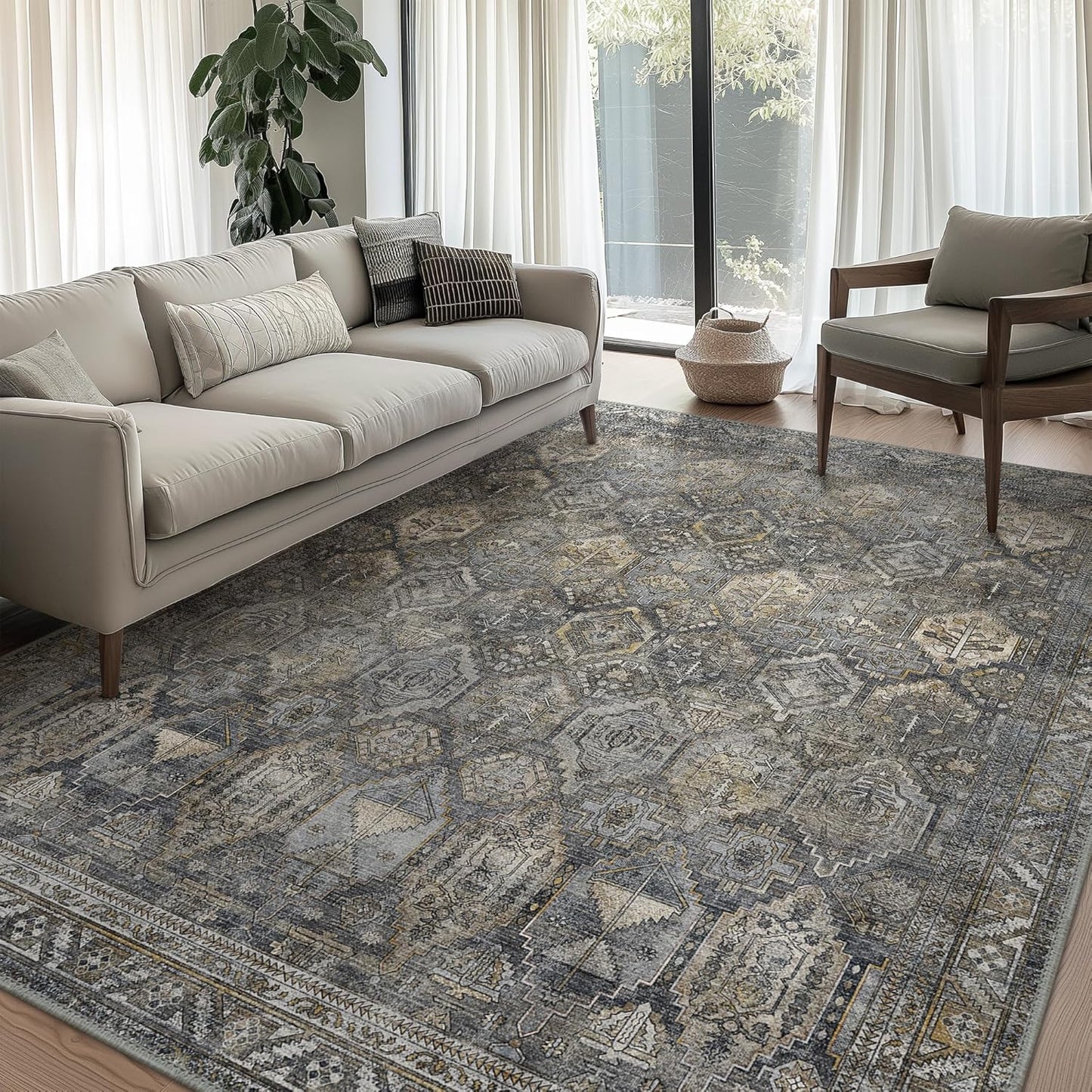 GENIMO Vintage Classic Print Washable Area Rug Gray