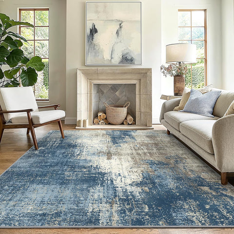 GENIMO Washable Area Rug Modern Blue Urban Mist