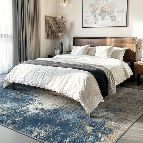 GENIMO Washable Area Rug Modern Blue Urban Mist
